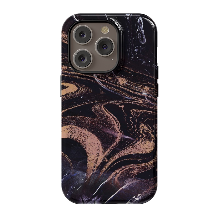 iPhone 14 Pro StrongFit Liquid marble with golden stripes - acrylic pour by Oana 