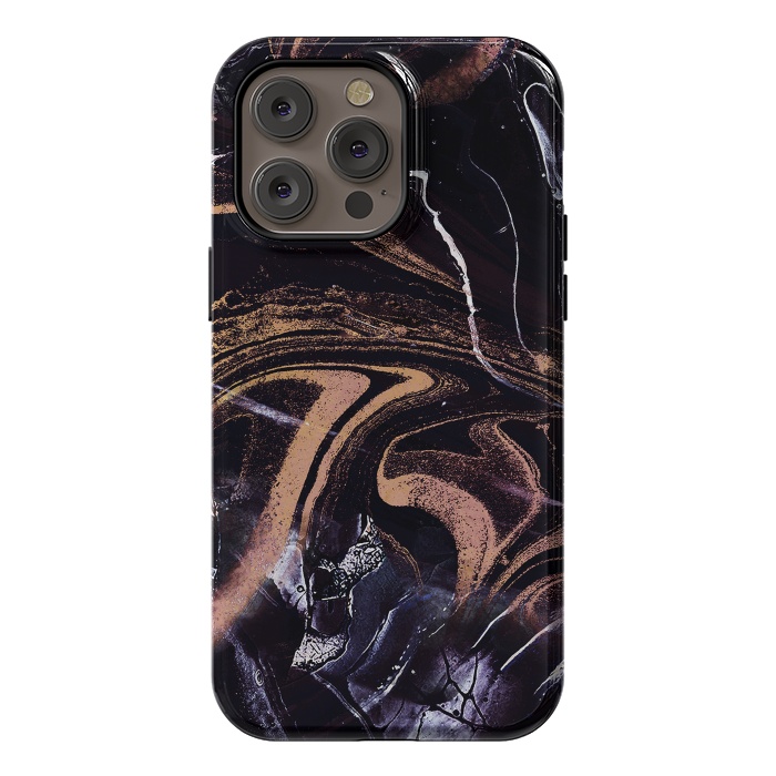 iPhone 14 Pro max StrongFit Liquid marble with golden stripes - acrylic pour by Oana 