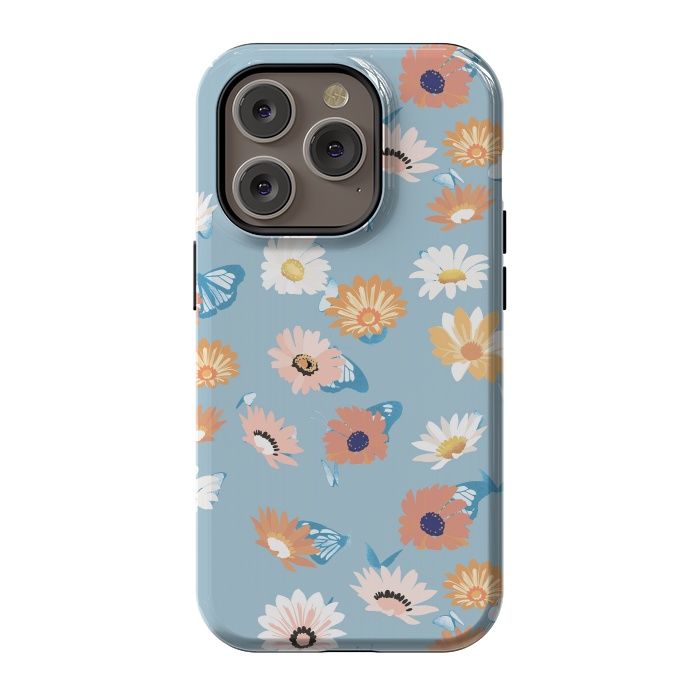 iPhone 14 Pro StrongFit Pastel daisy petals and butterflies - colorful aesthetic pattern by Oana 