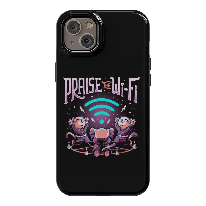 iPhone 14 Plus StrongFit Praise the Wifi Funny Evil Worship Cats by eduely