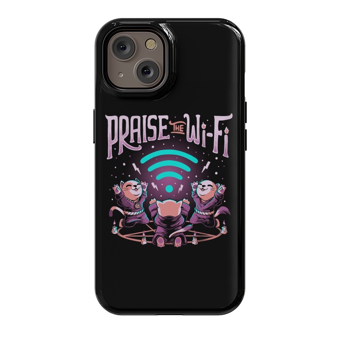 iPhone 14 StrongFit Praise the Wifi Funny Evil Worship Cats by eduely