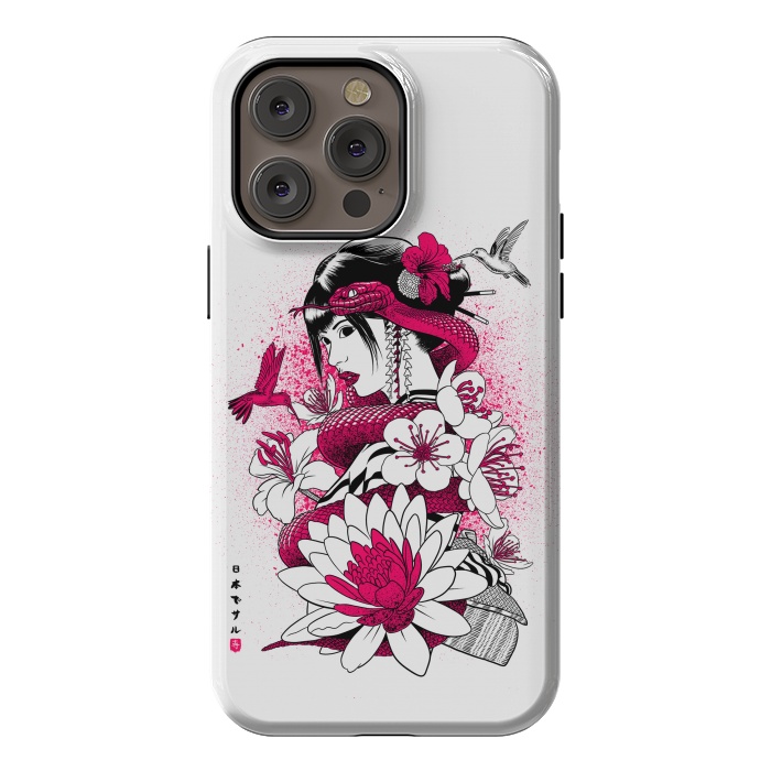 iPhone 14 Pro max StrongFit Geisha with snake and hummingbirds by Alberto