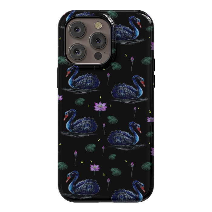 iPhone 14 Pro max StrongFit Black Swans in Lily Pond by Negin Mf