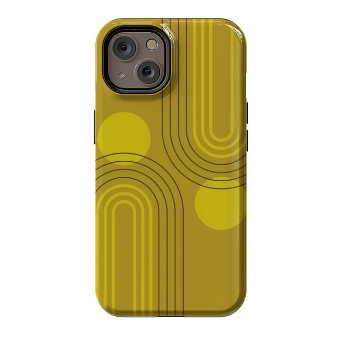 iPhone 14 StrongFit Mid Century Modern Geometric 147 in Old GOld Tones (Rainbow and Sun Abstraction) by nineFlorals