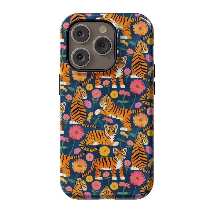 iPhone 14 Pro StrongFit Tiger Cubs and Zinnias by Tangerine-Tane