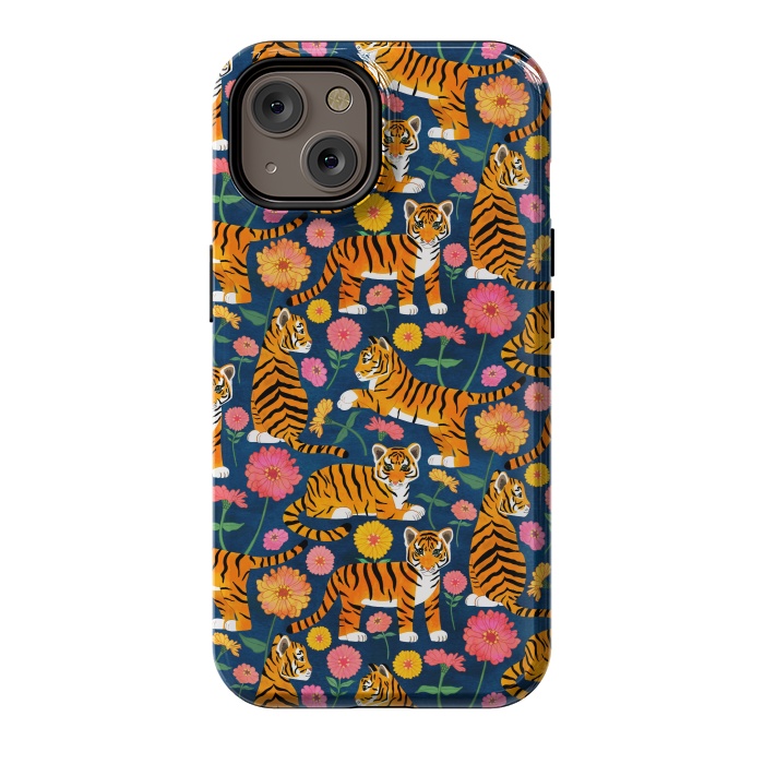 iPhone 14 StrongFit Tiger Cubs and Zinnias by Tangerine-Tane