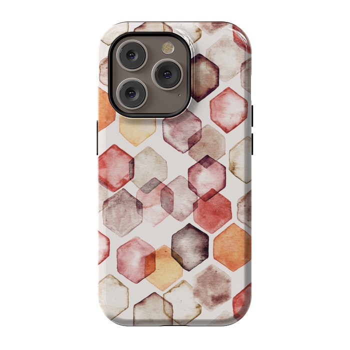 iPhone 14 Pro StrongFit Autumn Bokeh - Watercolour Hexagons by Tangerine-Tane