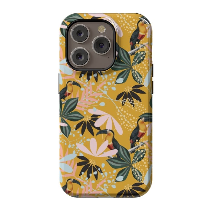 iPhone 14 Pro StrongFit Tropical Toucan Garden by Uma Prabhakar Gokhale