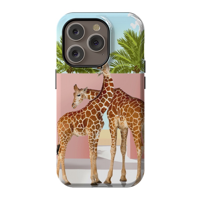 iPhone 14 Pro StrongFit Giraffe Villa | Contemporary Modern Architecture Digital Graphic Art | Wildlife Animals Palm Exotic by Uma Prabhakar Gokhale