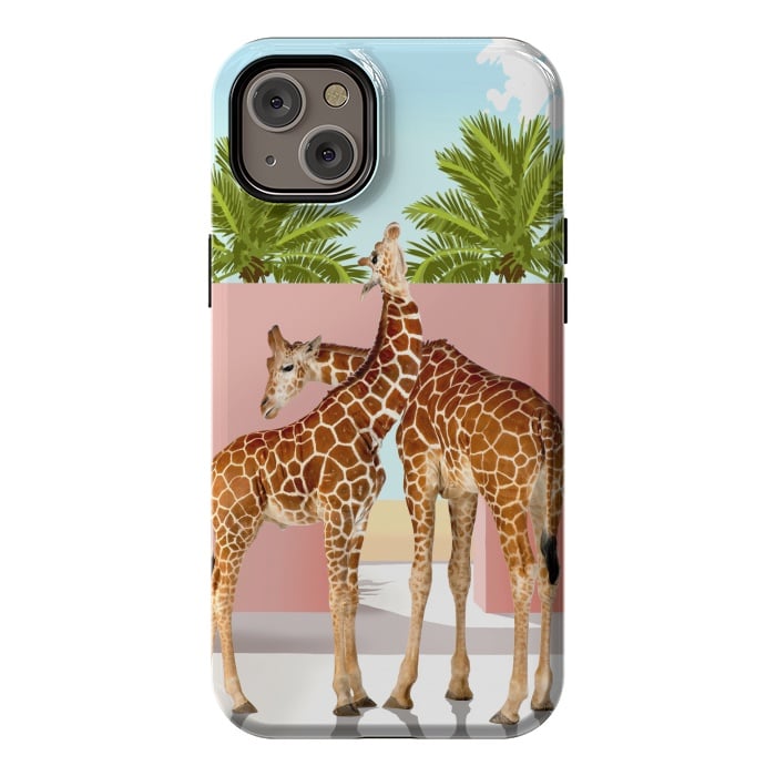 iPhone 14 Plus StrongFit Giraffe Villa | Contemporary Modern Architecture Digital Graphic Art | Wildlife Animals Palm Exotic by Uma Prabhakar Gokhale