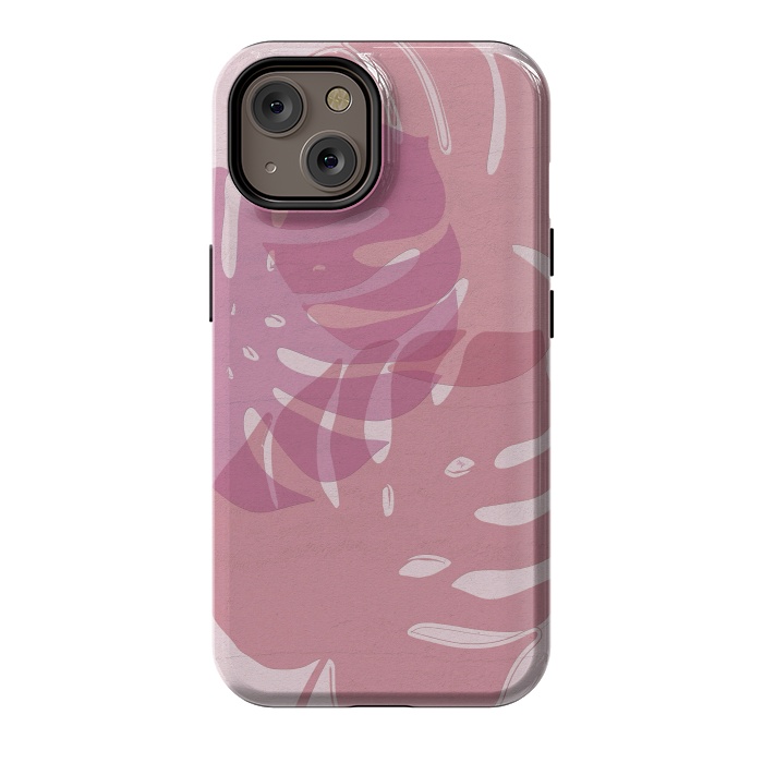 iPhone 14 StrongFit Pink exotic leaves by Martina