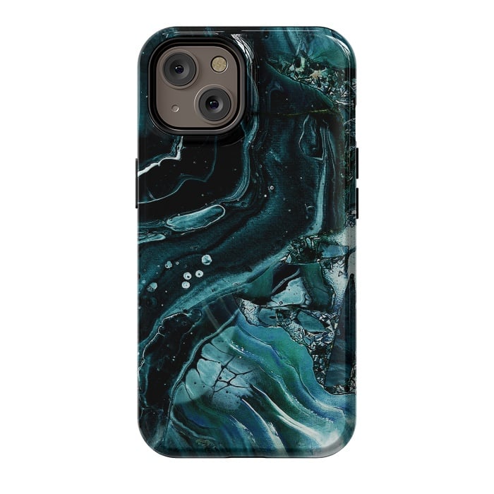 iPhone 14 StrongFit Dark emerald green geode marble by Oana 