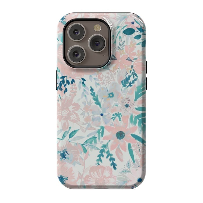 iPhone 14 Pro StrongFit Watercolor wildflowers - petals and foliage pattern by Oana 