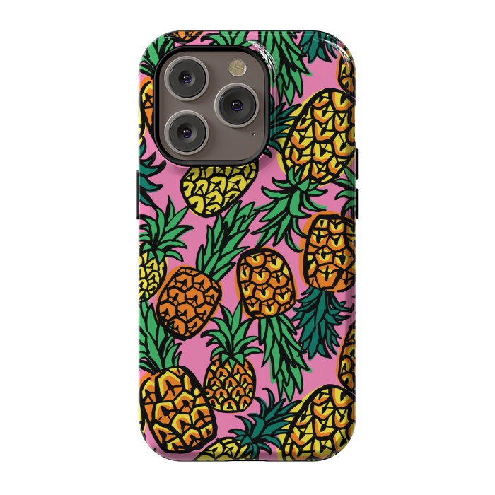 iPhone 14 Pro StrongFit Tropical Pineapples by Laura Grant