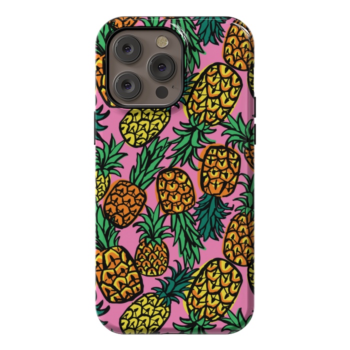 iPhone 14 Pro max StrongFit Tropical Pineapples by Laura Grant