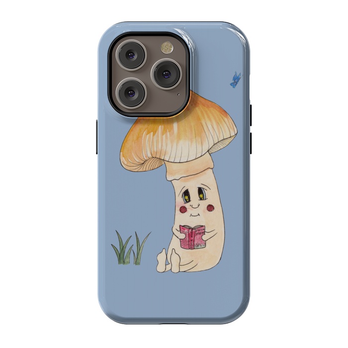 iPhone 14 Pro StrongFit Cute Watercolor Mushroom Reading 3 by ECMazur 