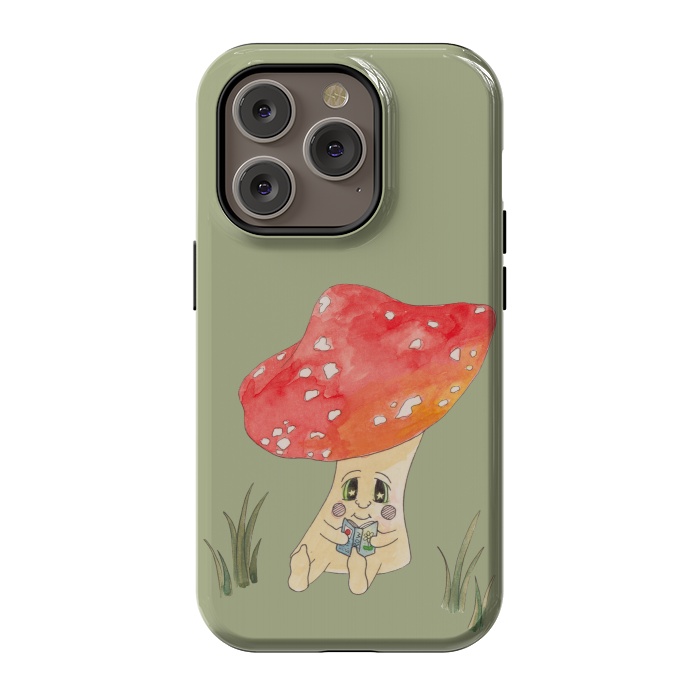 iPhone 14 Pro StrongFit Cute Watercolour Mushroom Reading 4 by ECMazur 