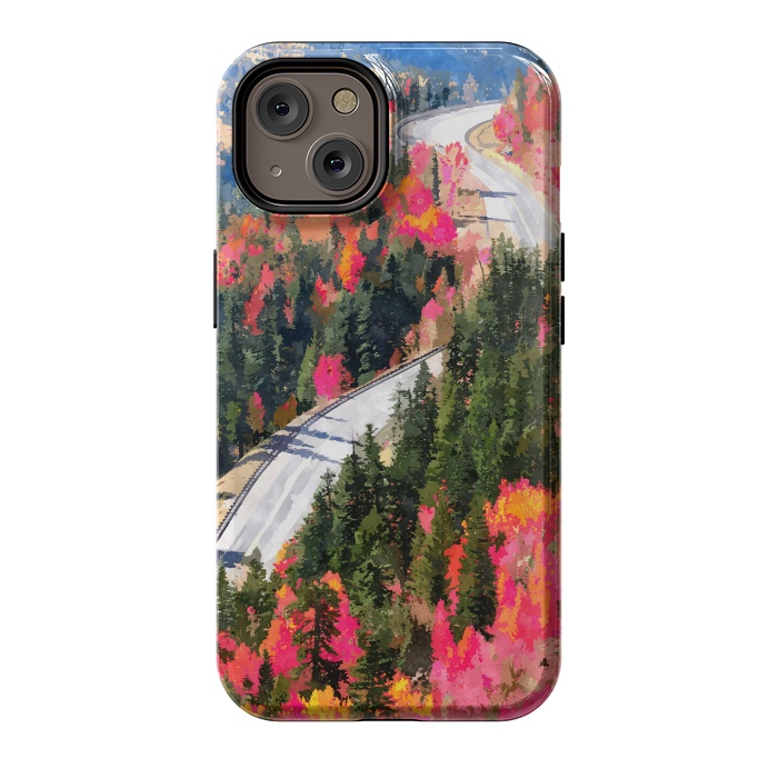 iPhone 14 StrongFit Valley of Pink Trees | Fantasy Pop of Color Forest Nature | Jungle Adventure Road Trip Pine by Uma Prabhakar Gokhale