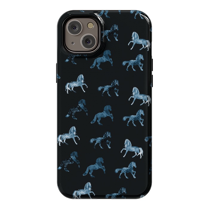 iPhone 14 Plus StrongFit Horse pattern - blue watercolor horses  by Oana 