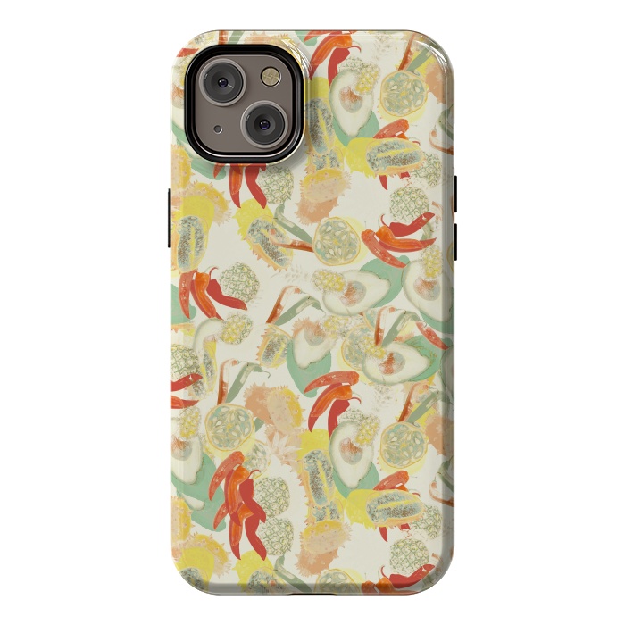 iPhone 14 Plus StrongFit Colorful exotic fruits and chili - tropical fruit pattern by Oana 