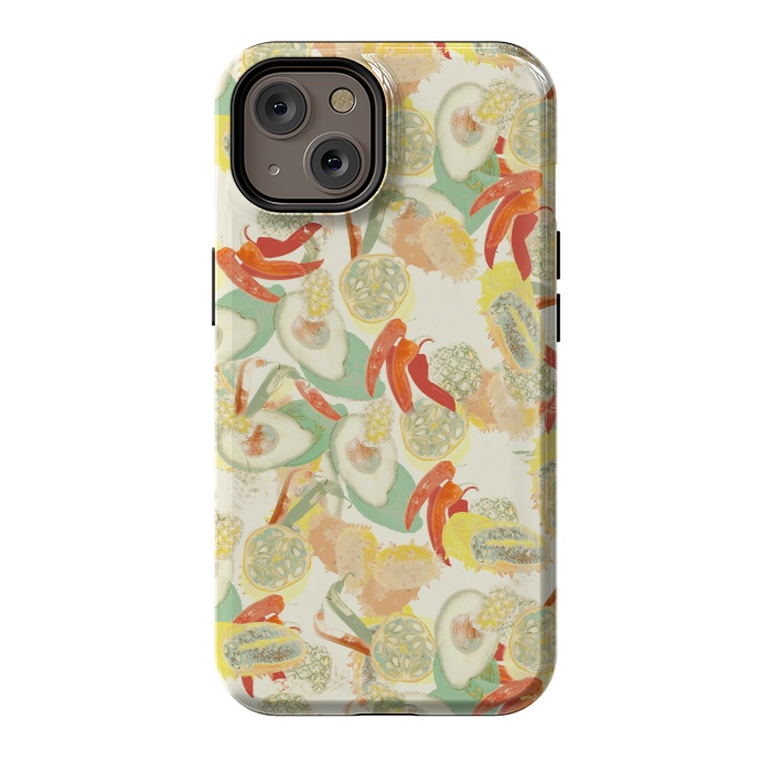 iPhone 14 StrongFit Colorful exotic fruits and chili - tropical fruit pattern by Oana 