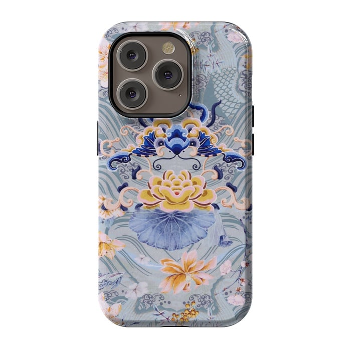 iPhone 14 Pro StrongFit Flowers and fish - Chinese decorative pattern by Oana 
