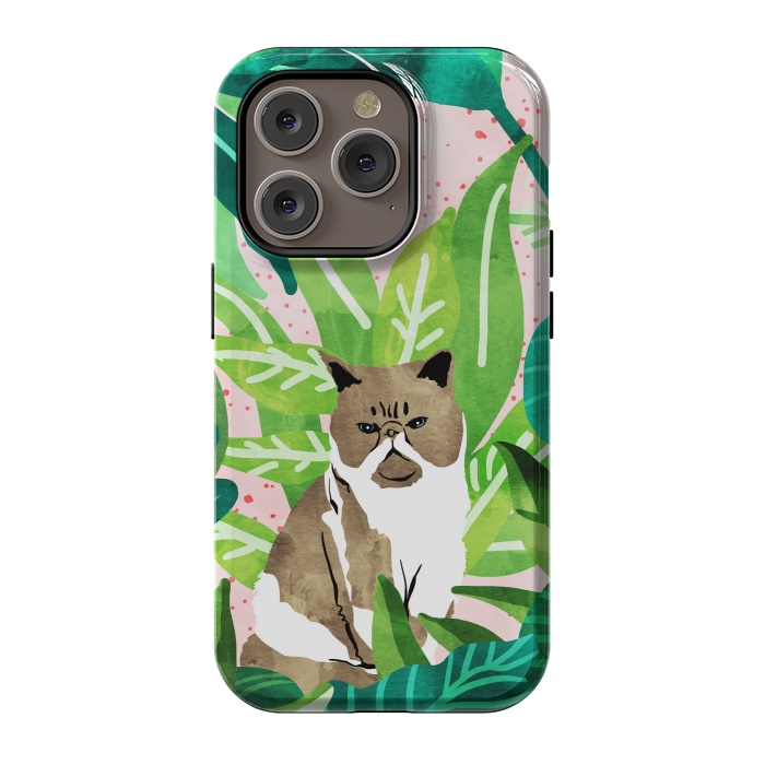iPhone 14 Pro StrongFit Tropical Glam Cat by Uma Prabhakar Gokhale