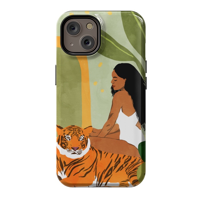 iPhone 14 StrongFit Just You & Me | Tiger Urban Jungle Friendship | Wild Cat Bohemian Black Woman with Pet by Uma Prabhakar Gokhale
