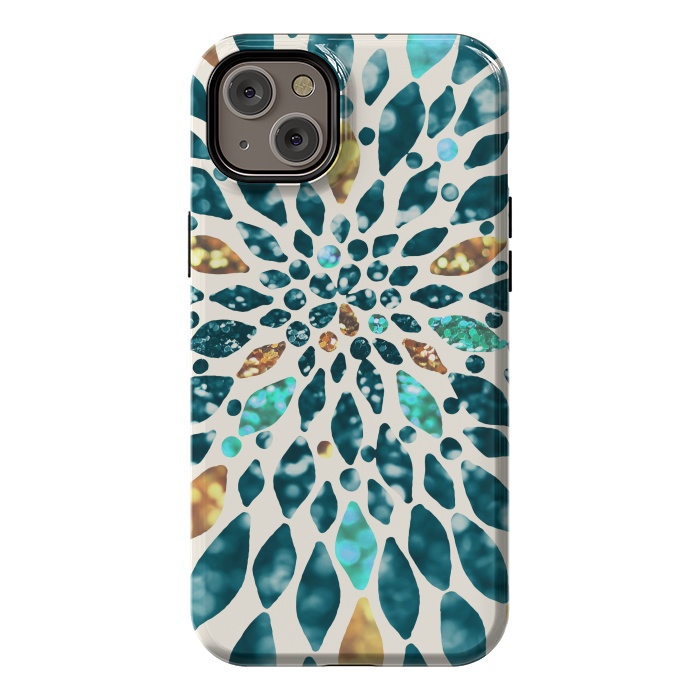 iPhone 14 Plus StrongFit Glitter Dahlia in Gold, Aqua and Ocean Green by Tangerine-Tane