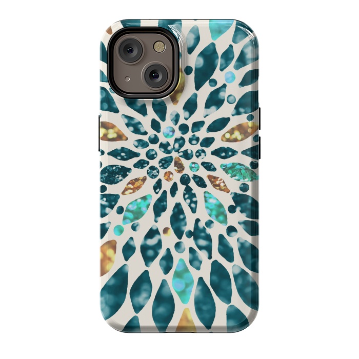 iPhone 14 StrongFit Glitter Dahlia in Gold, Aqua and Ocean Green by Tangerine-Tane