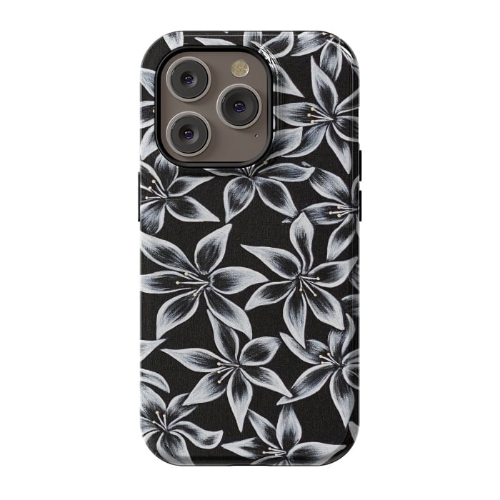 iPhone 14 Pro StrongFit Black & White Lily by Denise Cassidy Wood