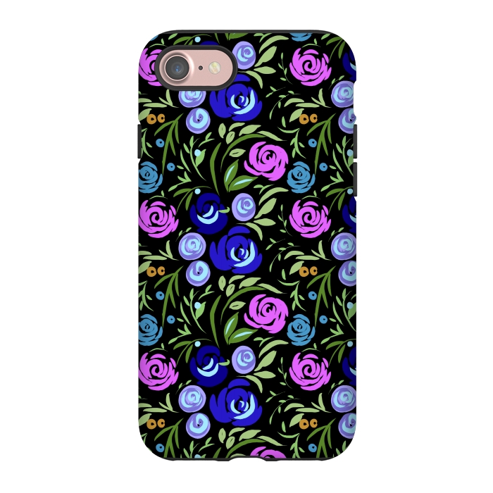 iPhone 7 StrongFit Floral design with tiny roses blue pink pattern by Josie