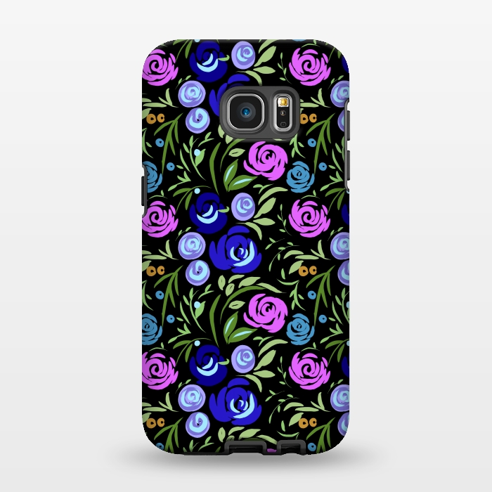 Galaxy S7 EDGE StrongFit Floral design with tiny roses blue pink pattern by Josie