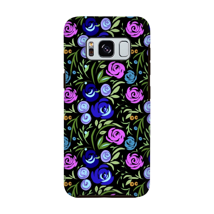 Galaxy S8 StrongFit Floral design with tiny roses blue pink pattern by Josie