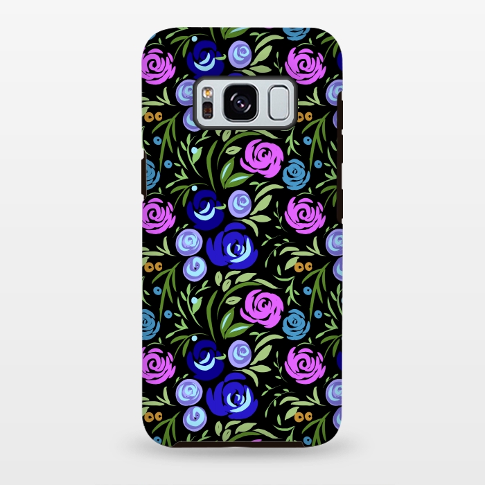 Galaxy S8 plus StrongFit Floral design with tiny roses blue pink pattern by Josie