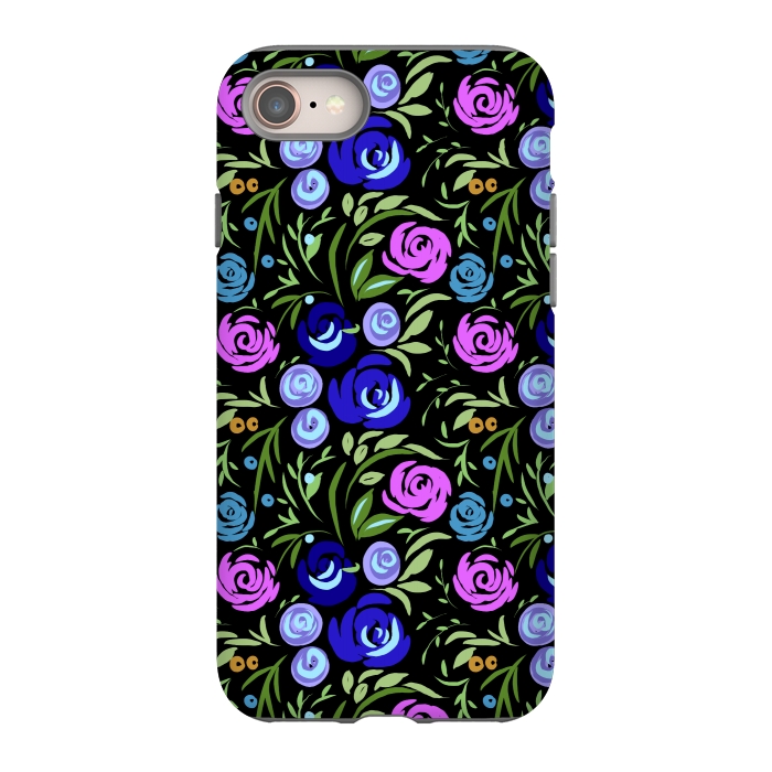 iPhone 8 StrongFit Floral design with tiny roses blue pink pattern by Josie