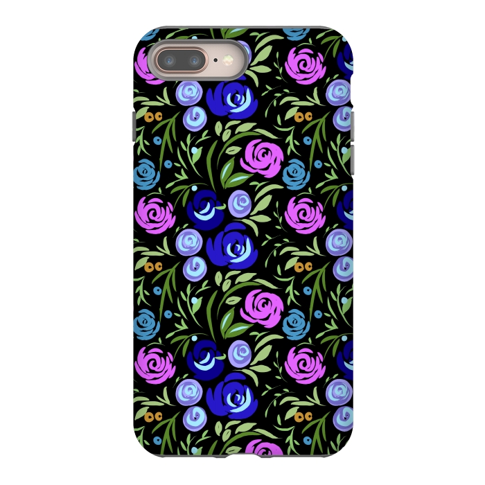 iPhone 8 plus StrongFit Floral design with tiny roses blue pink pattern by Josie