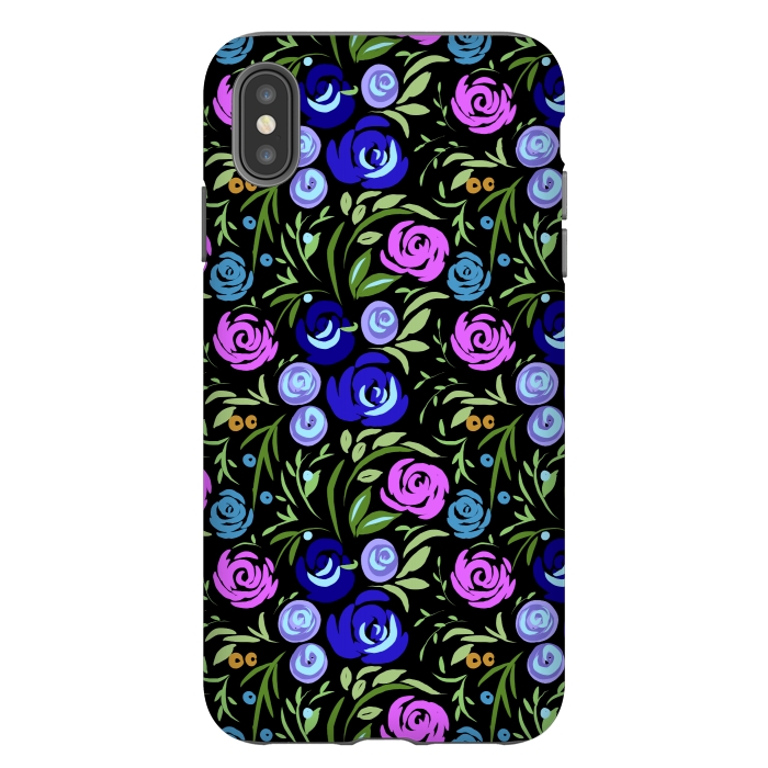 iPhone Xs Max StrongFit Floral design with tiny roses blue pink pattern by Josie