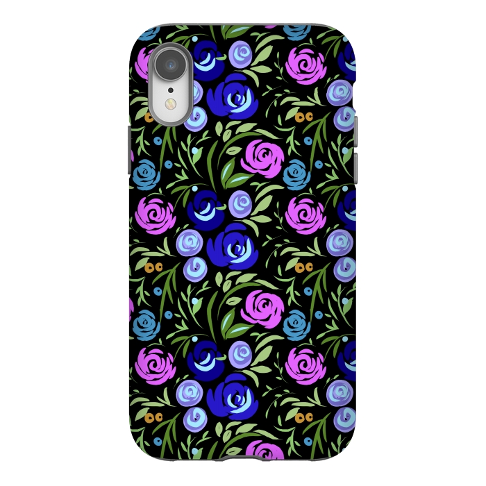 iPhone Xr StrongFit Floral design with tiny roses blue pink pattern by Josie