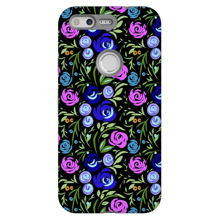 Pixel StrongFit Floral design with tiny roses blue pink pattern by Josie