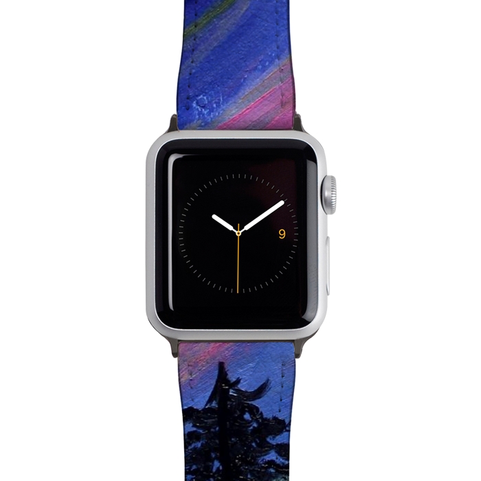 Watch 42mm / 44mm Strap PU leather Aurora Borealis oil painting by ArtKingdom7
