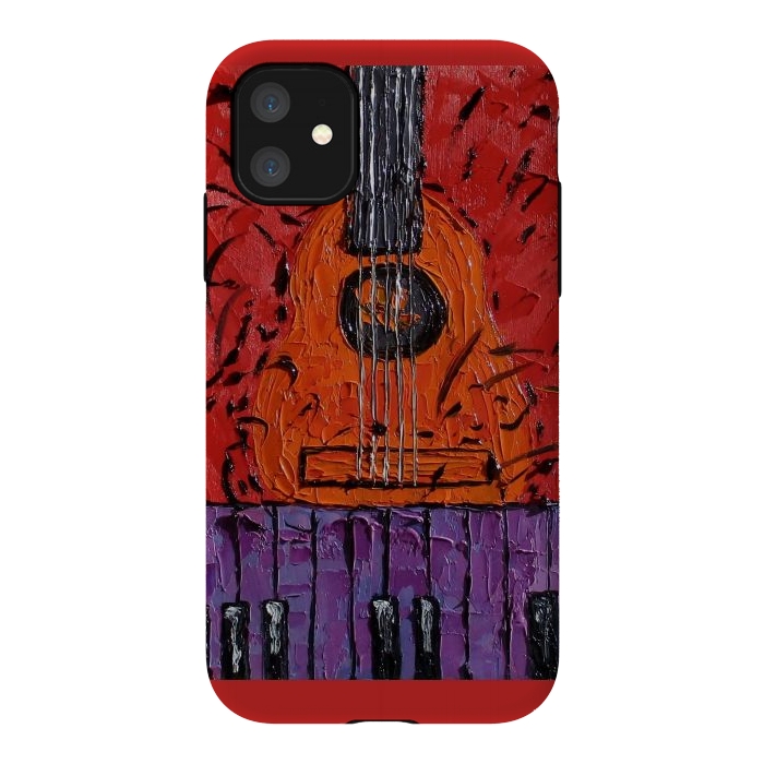 iPhone 11 StrongFit Guitar oil painting,  palette knife art by ArtKingdom7