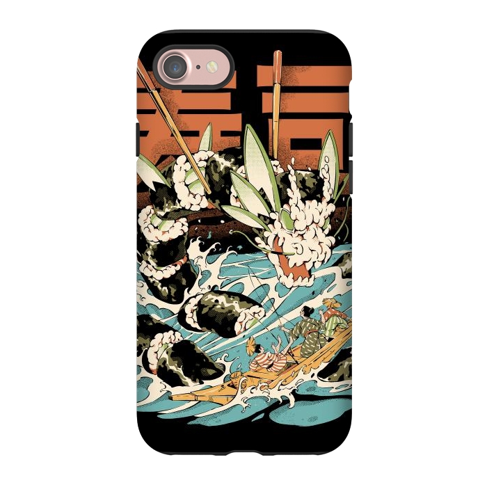 iPhone 7 StrongFit Cucumber Sushi Dragon - Black by Ilustrata
