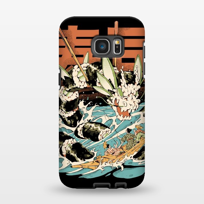 Galaxy S7 EDGE StrongFit Cucumber Sushi Dragon - Black by Ilustrata