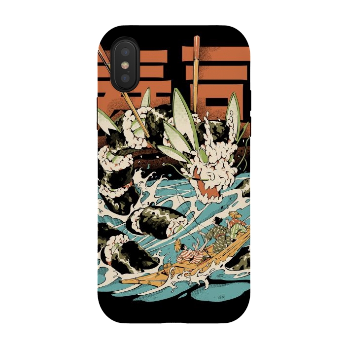 iPhone Xs / X StrongFit Cucumber Sushi Dragon - Black by Ilustrata