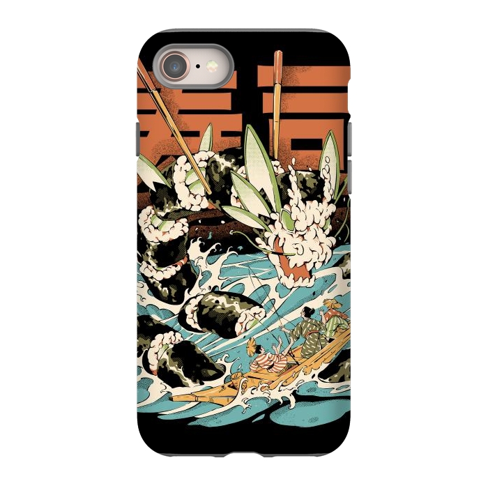 iPhone 8 StrongFit Cucumber Sushi Dragon - Black by Ilustrata