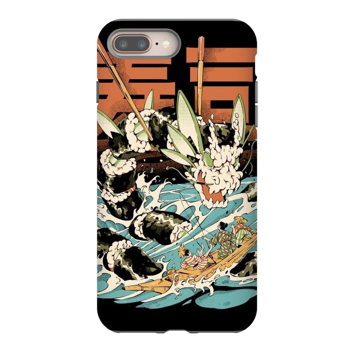 iPhone 8 plus StrongFit Cucumber Sushi Dragon - Black by Ilustrata