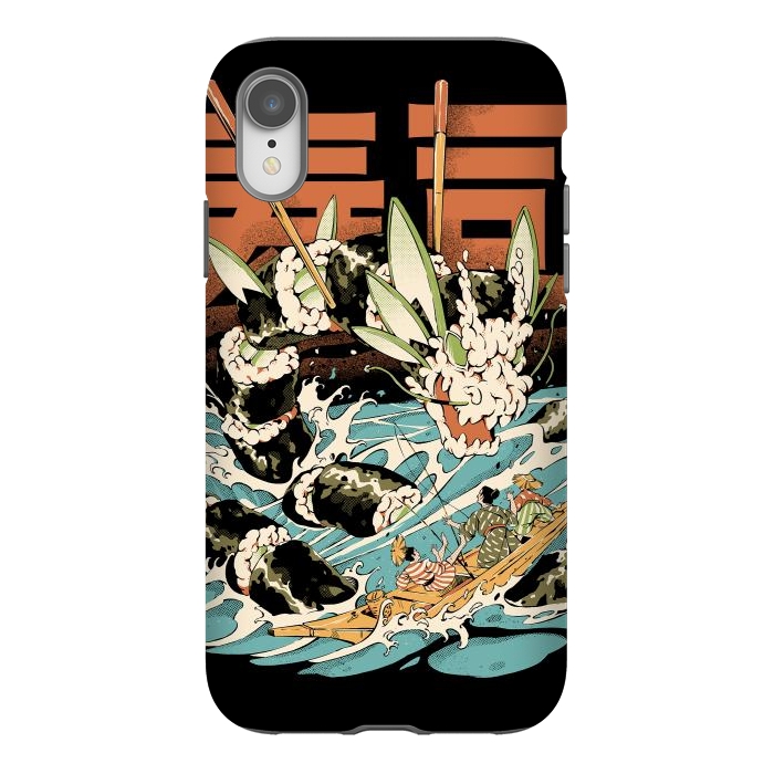 iPhone Xr StrongFit Cucumber Sushi Dragon - Black by Ilustrata
