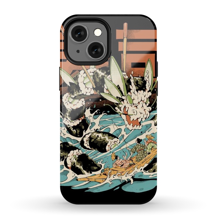 iPhone 12 mini StrongFit Cucumber Sushi Dragon - Black by Ilustrata
