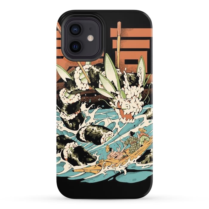 iPhone 12 StrongFit Cucumber Sushi Dragon - Black by Ilustrata